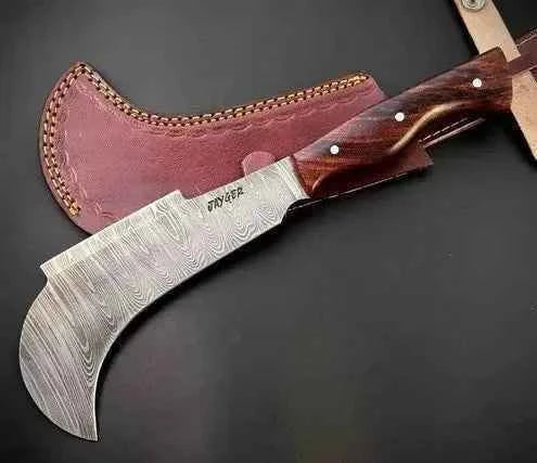 Handmade Damascus Steel Billhook With Leather Sheath (Copy)