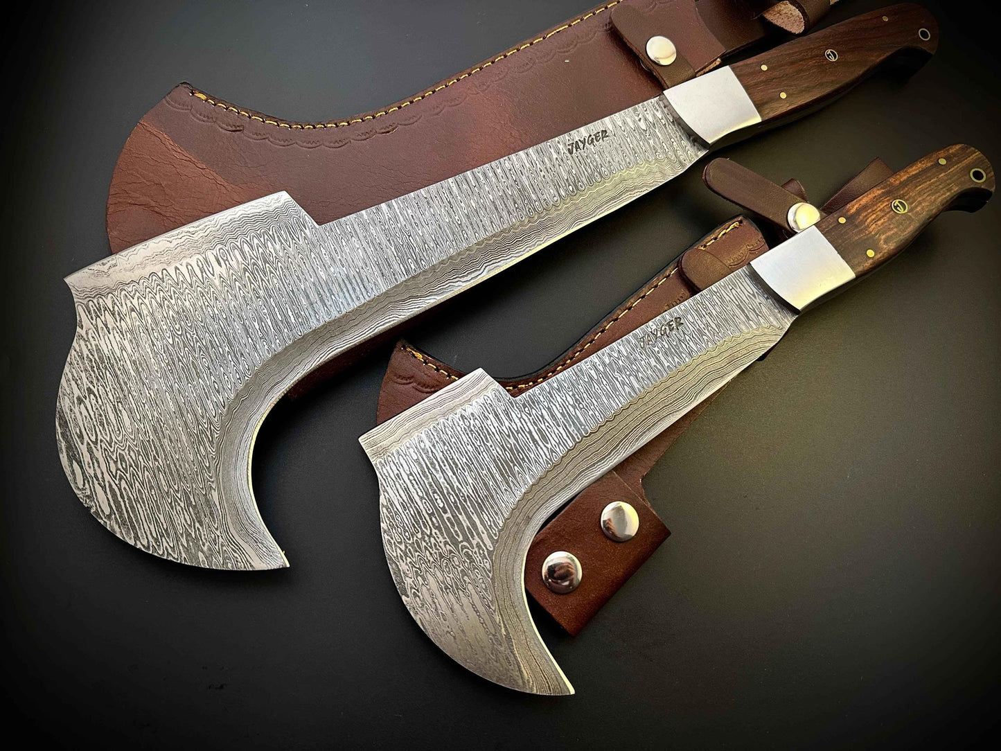 Handmade Damascus Steel Bill Hook Double Edged Blade Wood Handle