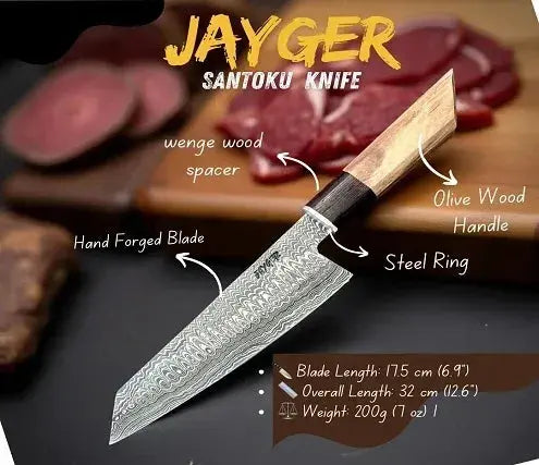 Japanese Santoku knife Damascus steel blade pattern