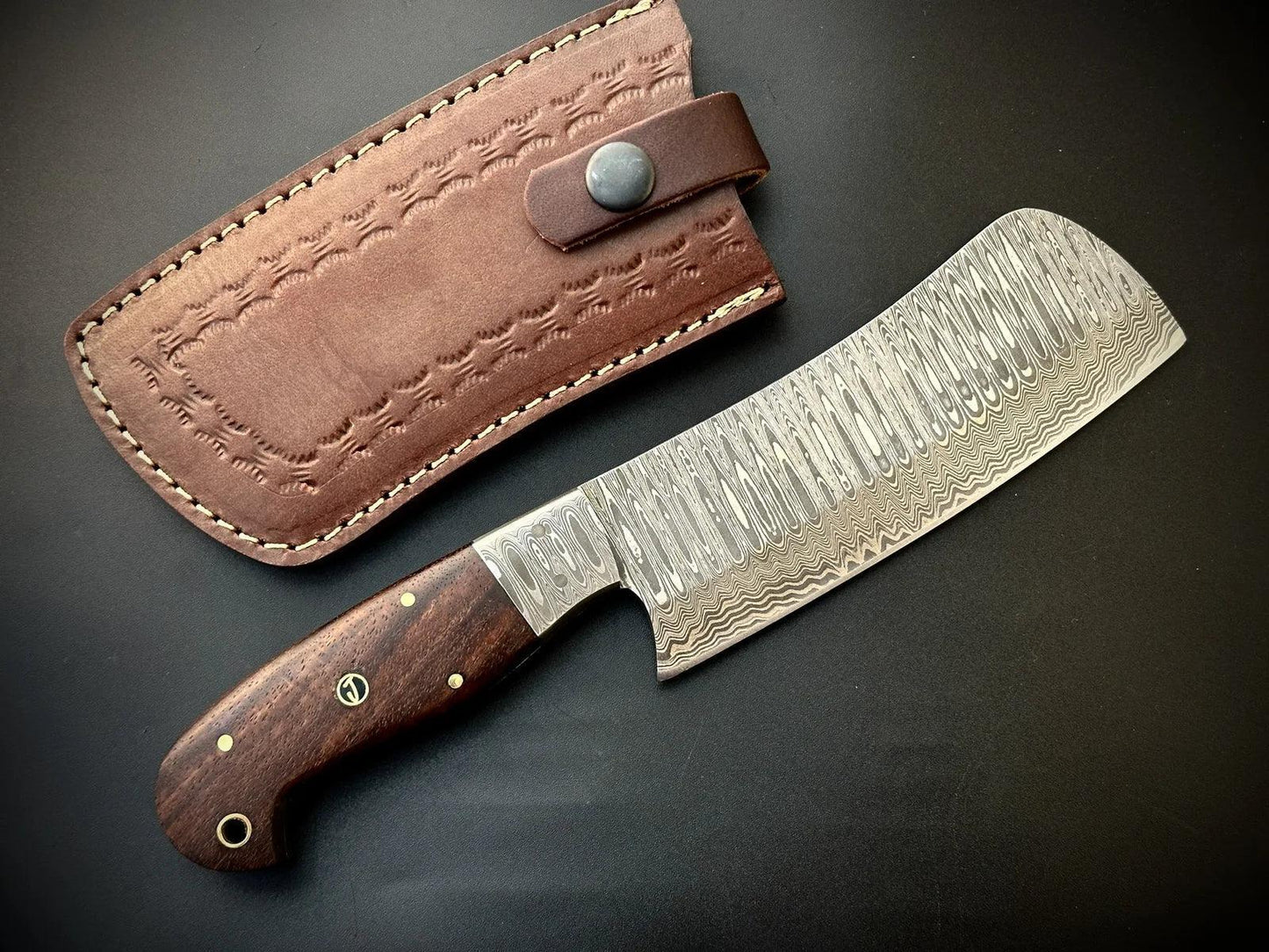 Damascus Steel Cleaver Nakiri With Leather Sheath - Jayger