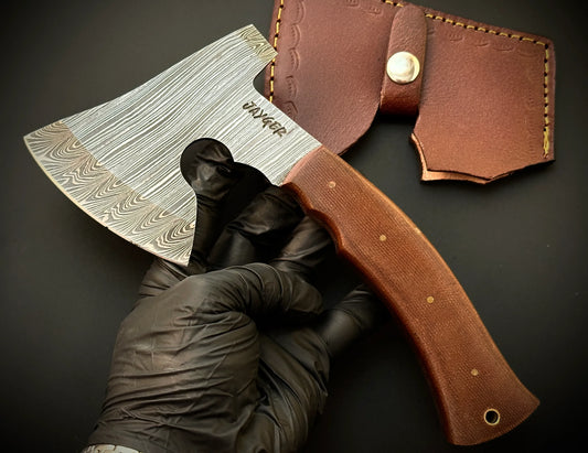 Handmade Damascus Steel Cleaver / Axe with Leather Sheath - Jayger
