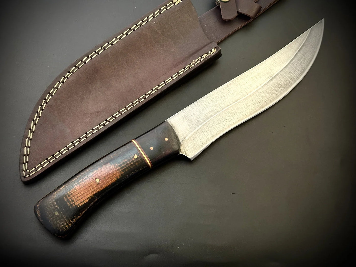 Custom Made Full Tang Bowie Knife With Leather Sheath