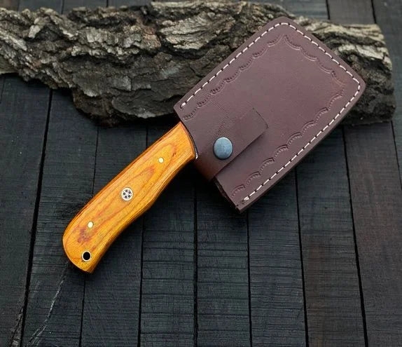 Handmade Damascus Steel Meat Cleaver Hatchet Camping Knife Wood Handle