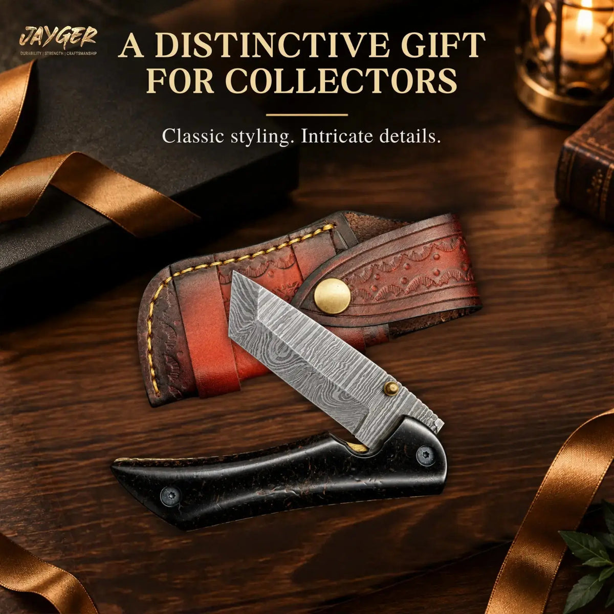 Handmade Damascus Folding Knife-Tanto Style