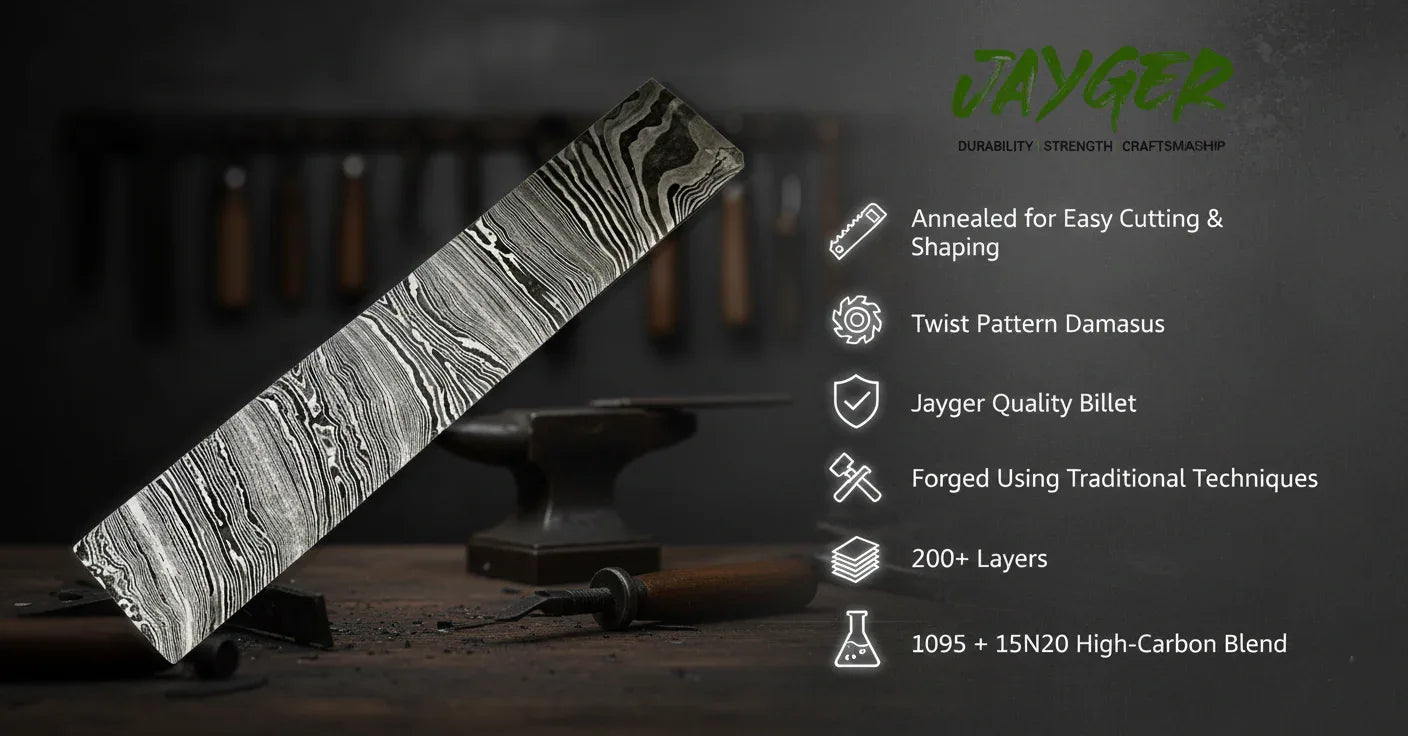 Hand Forged Damascus Steel Billet | Twist - Jayger