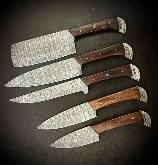 Custom Made Damascus Kitchen Knives Set Of 5 Pieces - Jayger