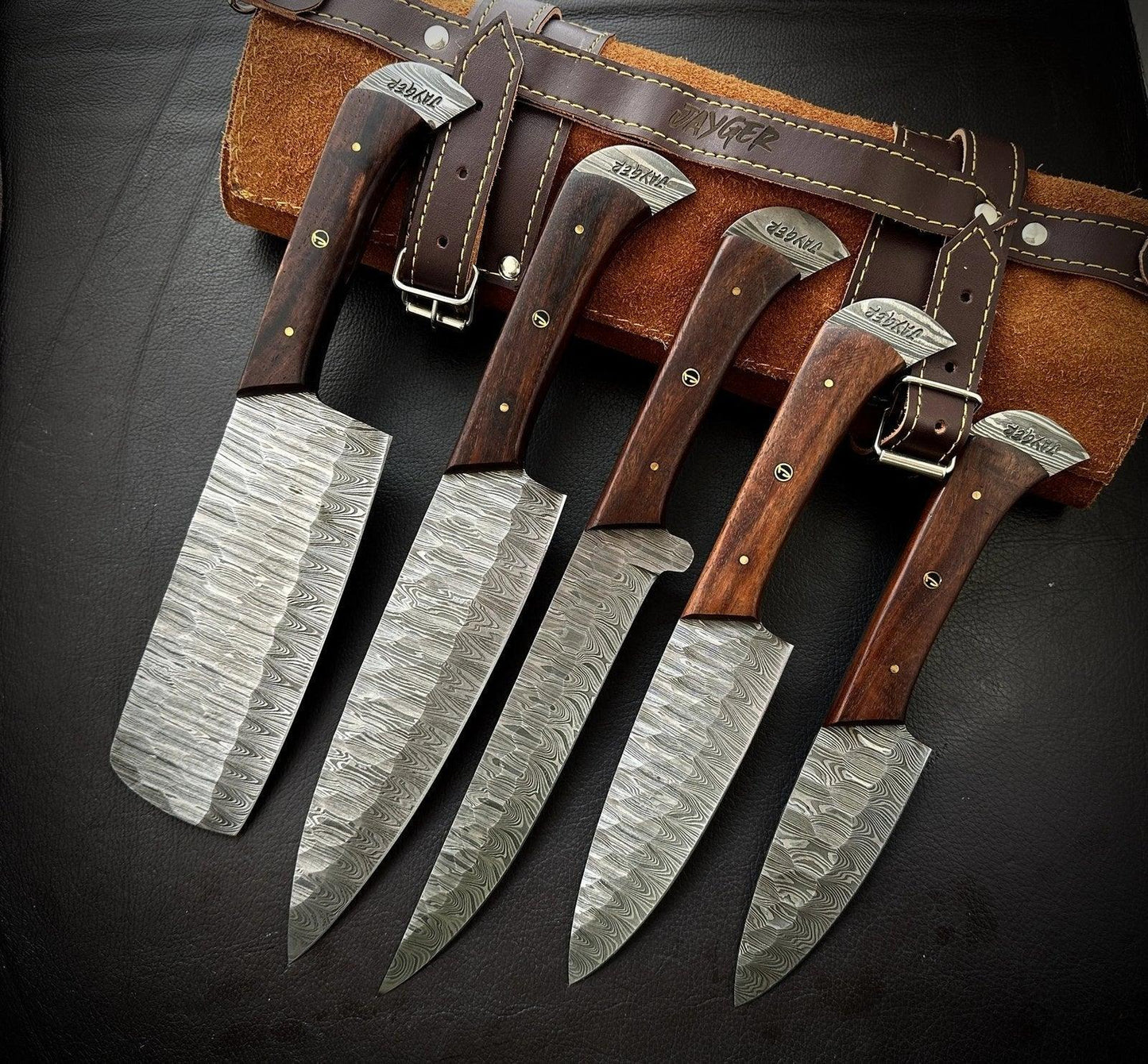Custom Made Damascus Kitchen Knives Set Of 5 Pieces - Jayger
