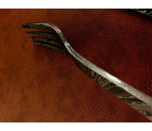 Custom Made Damascus Steel Steak Fork And Knife Set