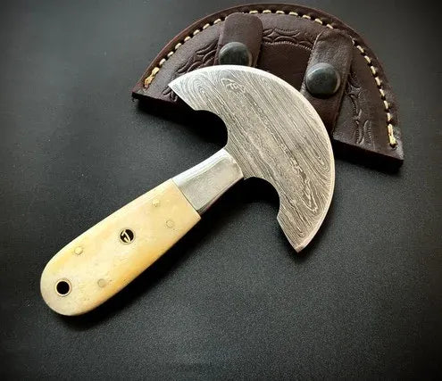 Handmade Damascus Steel Round Leather Head Knife – QD10