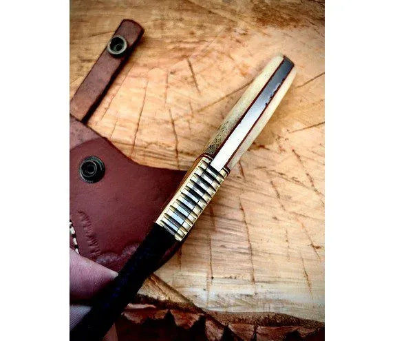 Damascus Steel Spike Camping Axe With Leather Sheath – JD4