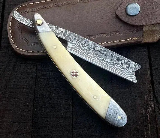 Damascus Cut throat Straight Razor Leather Cover – RD2 - Jayger