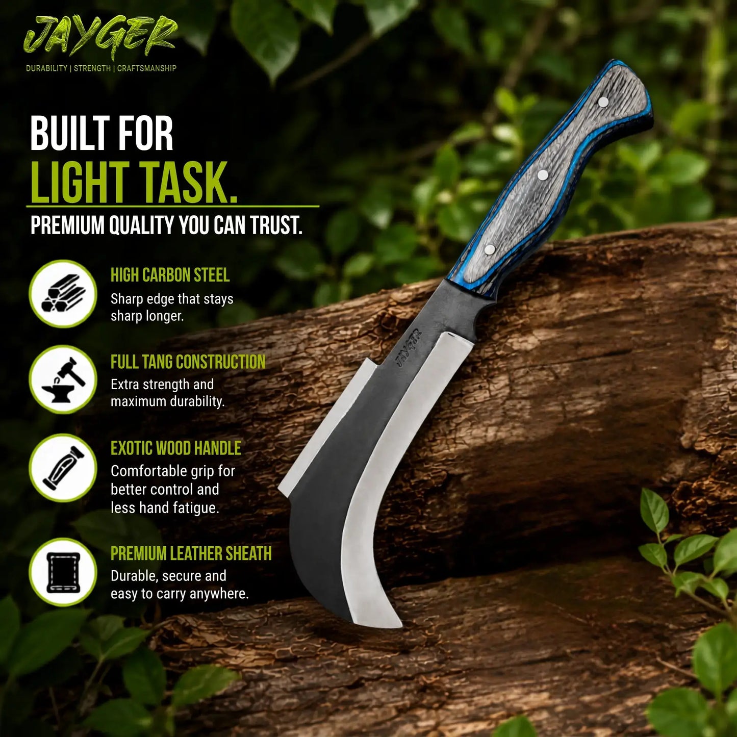 Handmade Carbon Steel Billhook With Leather Sheath