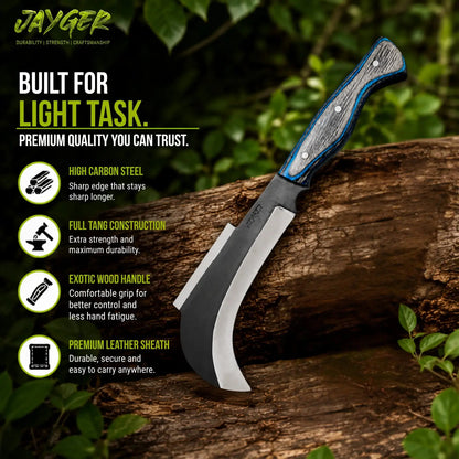 Handmade Carbon Steel Billhook With Leather Sheath