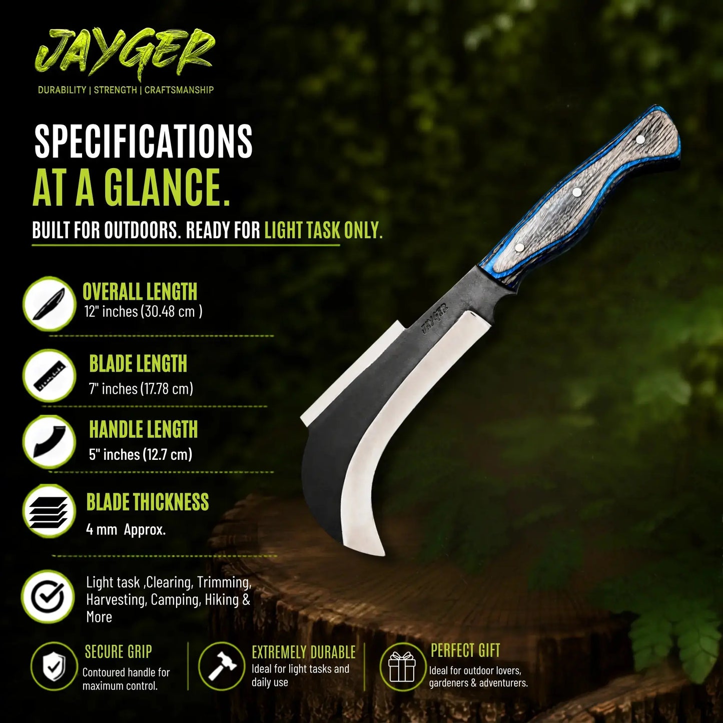 Handmade Carbon Steel Billhook With Leather Sheath