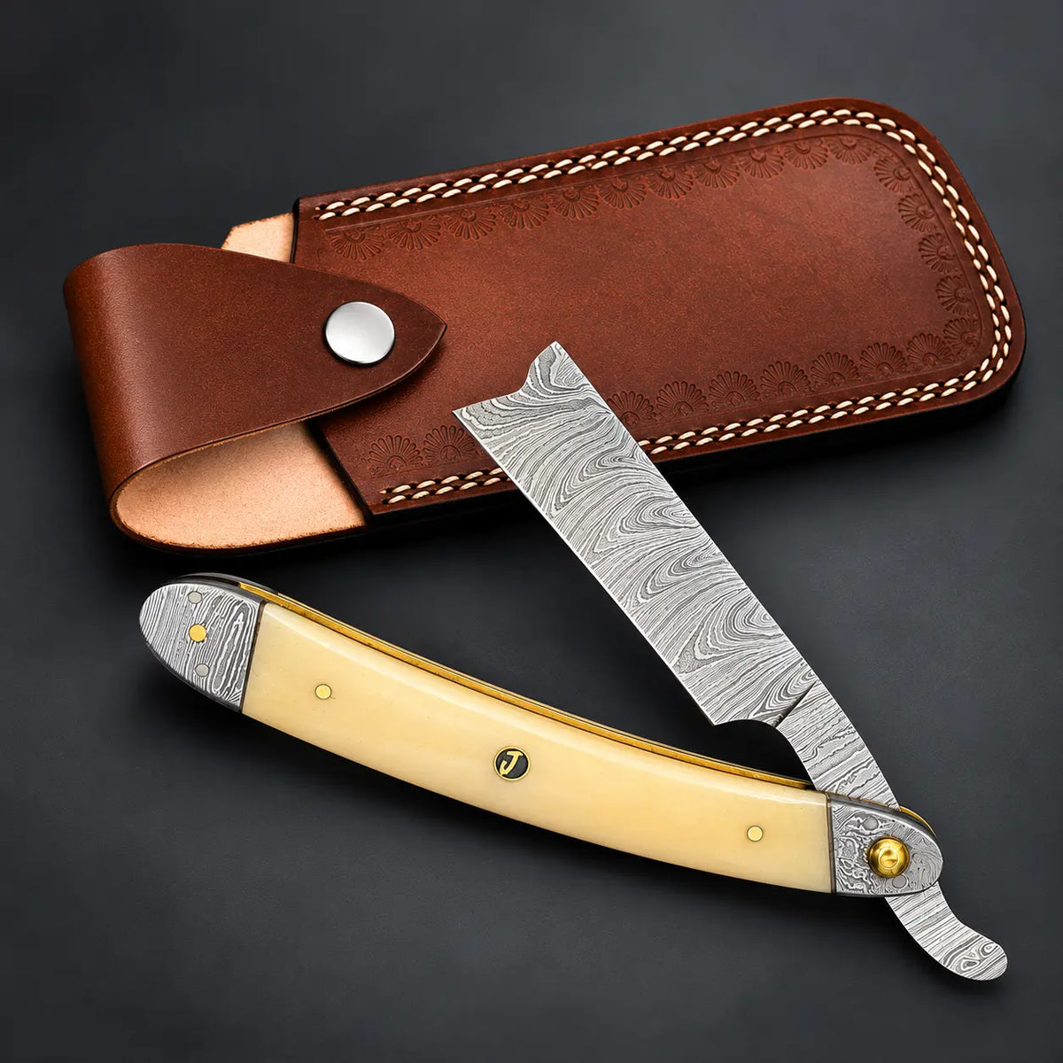 Damascus Cut throat Straight Razor Leather Cover & Strop– Shave Ready