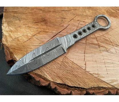Damascus Kunai Throwing Knife With Leather Sheath