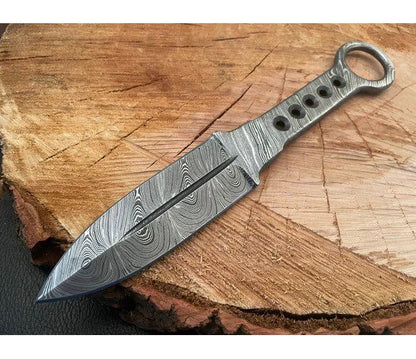 Damascus Kunai Throwing Knife With Leather Sheath