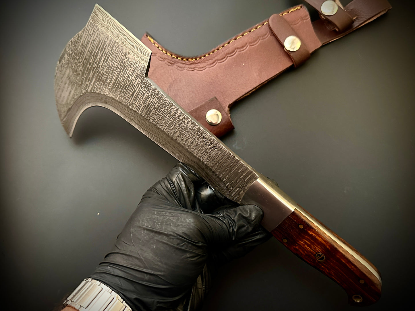 Handmade Damascus Steel Bill Hook Double Edged Blade Wood Handle