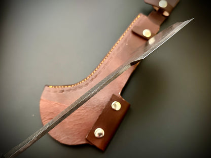 Handmade Damascus Steel Bill Hook Double Edged Blade Wood Handle