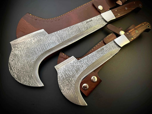 Handmade Damascus Steel Bill Hook Double Edged Blade Wood Handle