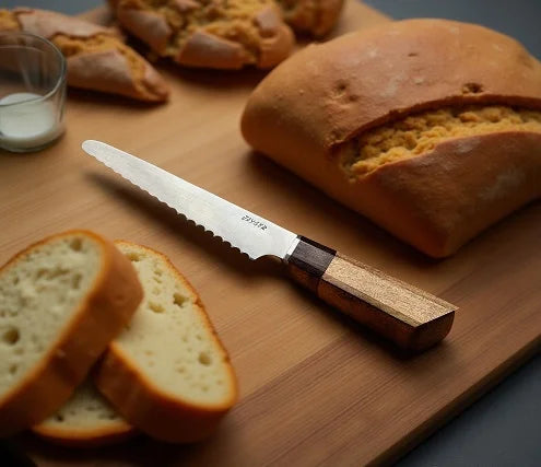 Handmade Bread Knife – Hand Serrated Damascus Steel Blade