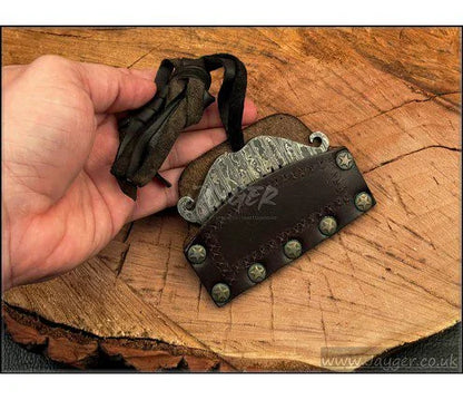 Handmade Beard Comb for Men’s, Hand forged Damascus Steel Gadget with Leather Case and Neck Hanging