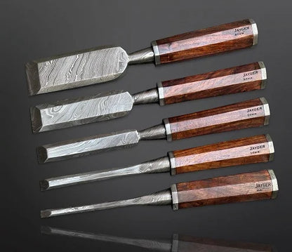 Wood Chisel Set Damascus Steel Hand Forged By Jayger