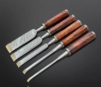 Wood Chisel Set Damascus Steel Hand Forged By Jayger