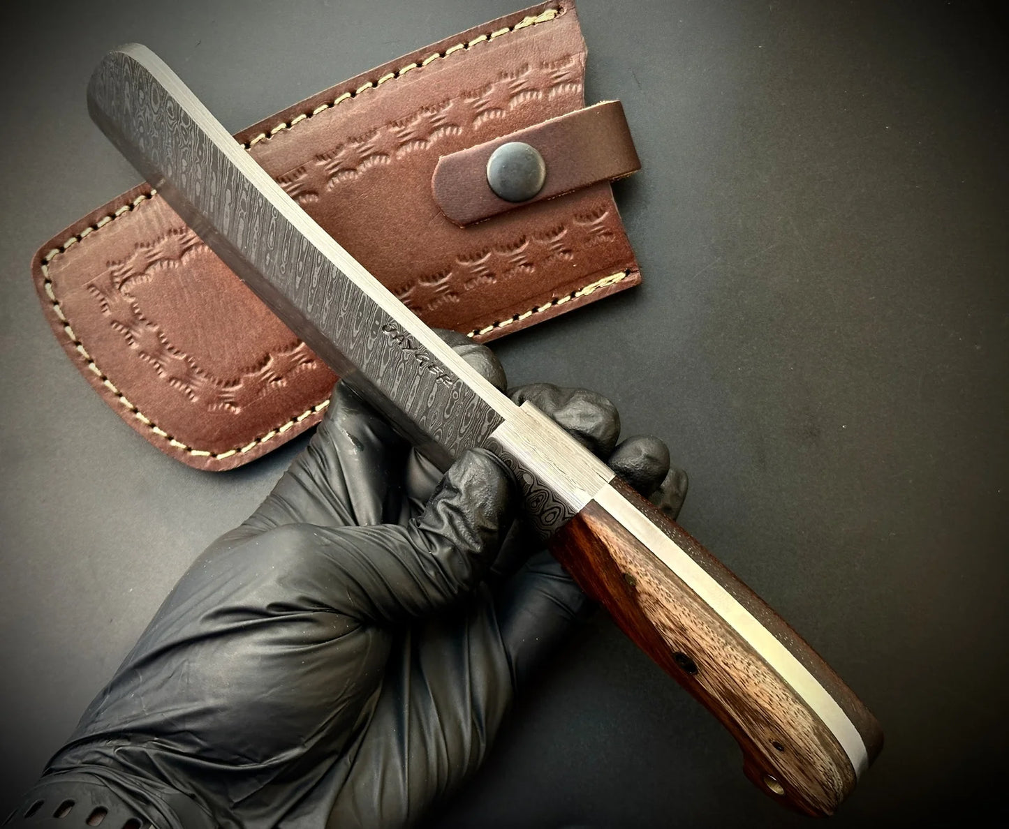 Damascus Steel Cleaver With Leather Sheath-DH12