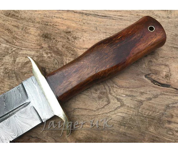 Handmade Damascus Steel Knife-Double Edge Blade-Dagger-Wood handle-Leather Cover