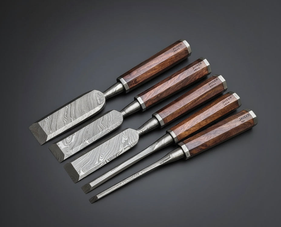 Wood Chisel Set Damascus Steel Hand Forged By Jayger - Jayger