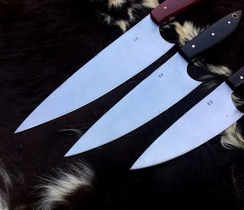 Chef Knives Set Of 3 With Roll Over Leather Sheath