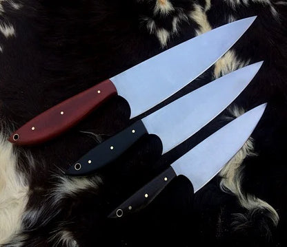 Chef Knives Set Of 3 With Roll Over Leather Sheath