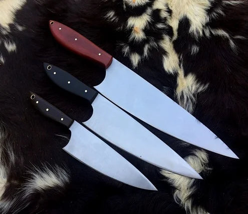 Chef Knives Set Of 3 With Roll Over Leather Sheath
