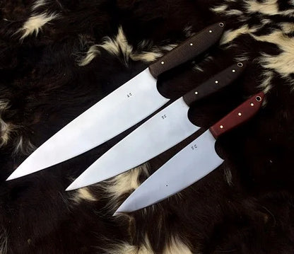 Kitchen Knife Set Of 3 With Leather Roll Over Bag