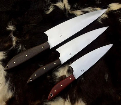 Kitchen Knife Set Of 3 With Leather Roll Over Bag