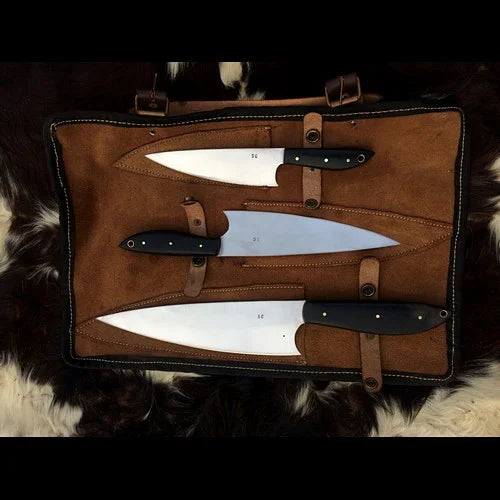 Hand Forged Chef Knives Set Of 3 With Roll Over Sheath