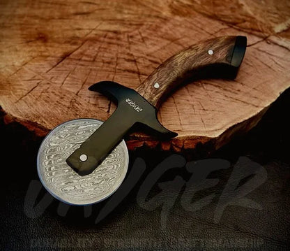 Hand Forged Damascus Steel Pizza Cutter