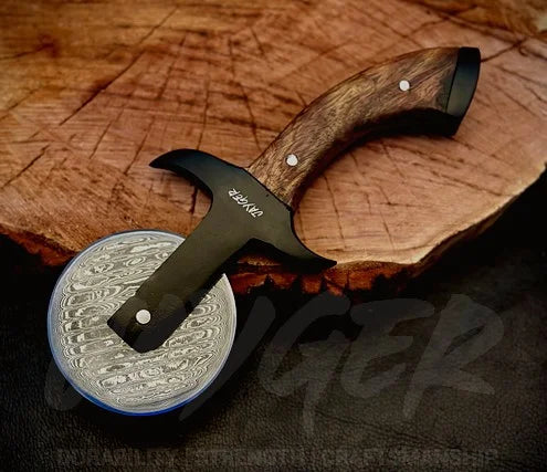Hand Forged Damascus Steel Pizza Cutter