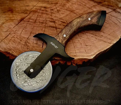 Hand Forged Damascus Steel Pizza Cutter