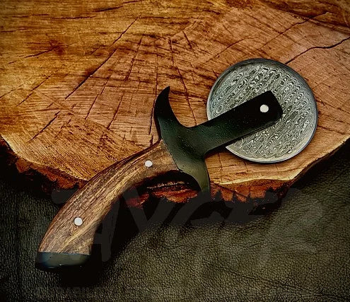 Hand Forged Damascus Steel Pizza Cutter