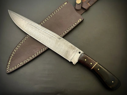 Hand Forged Spring Steel Bowie Knife With Leather Sheath