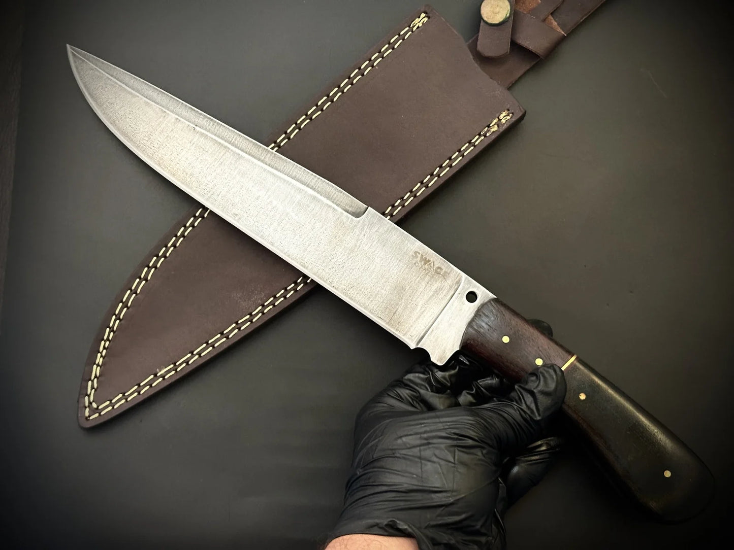Hand Forged Spring Steel Bowie Knife With Leather Sheath