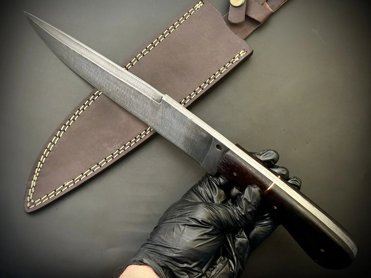 Hand Forged Spring Steel Bowie Knife With Leather Sheath