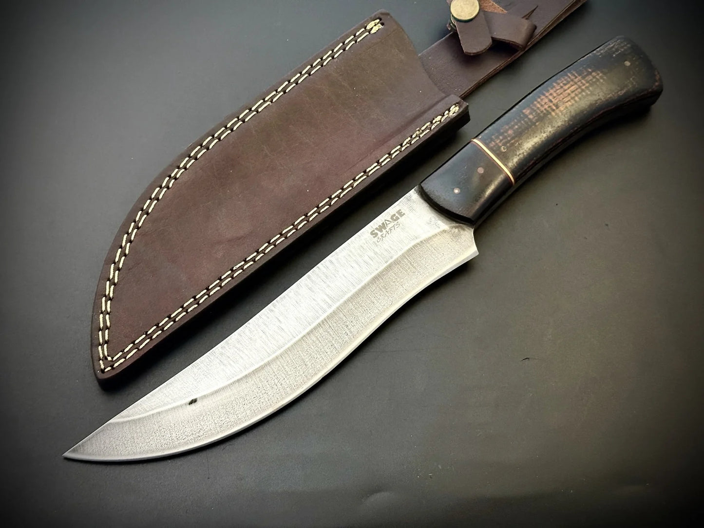 Custom Made Full Tang Bowie Knife With Leather Sheath