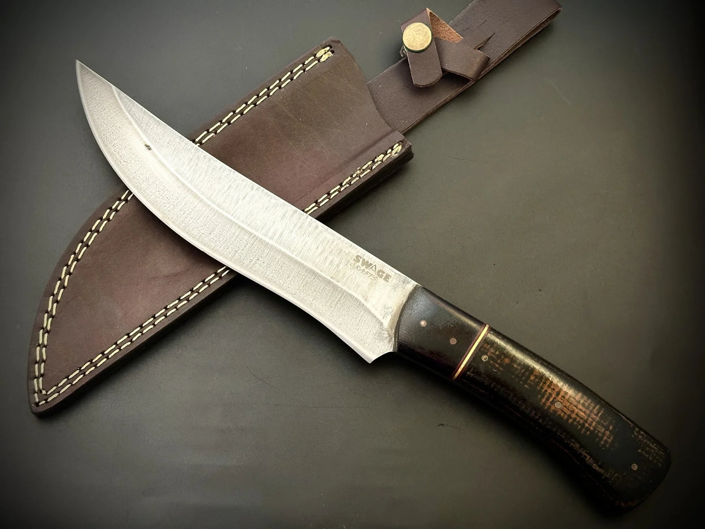 Custom Made Full Tang Bowie Knife With Leather Sheath