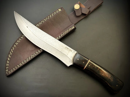 Custom Made Full Tang Bowie Knife With Leather Sheath