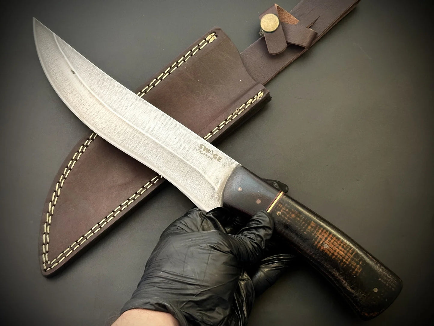 Custom Made Full Tang Bowie Knife With Leather Sheath