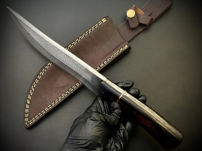 Custom Made Full Tang Bowie Knife With Leather Sheath