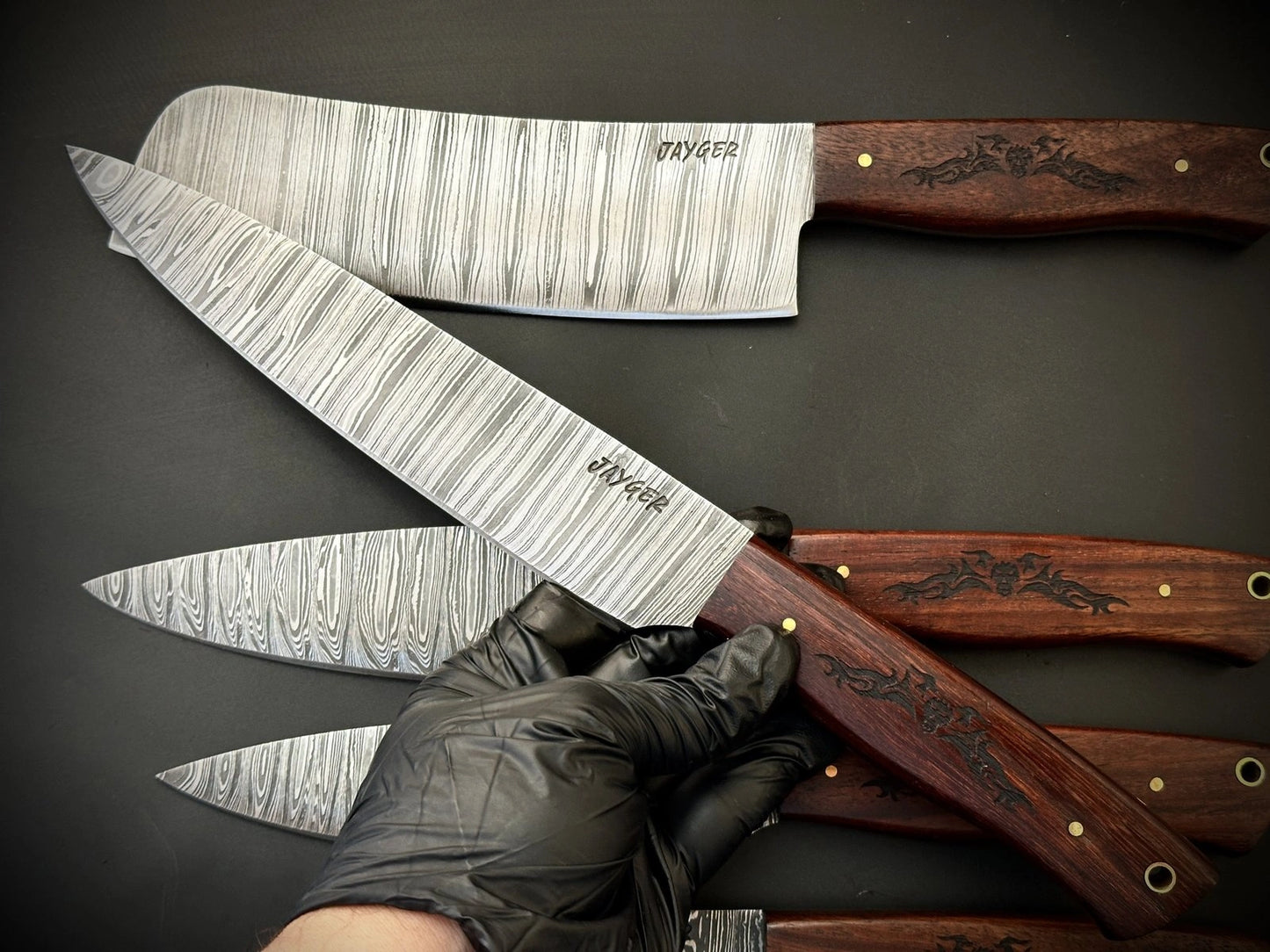 Damascus Knife Set Of 5 Pcs With Leather Knife Roll